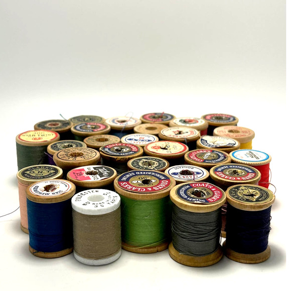 Vintage Thread On Wooden Spools Lot of 30 - Picture 2 of 9